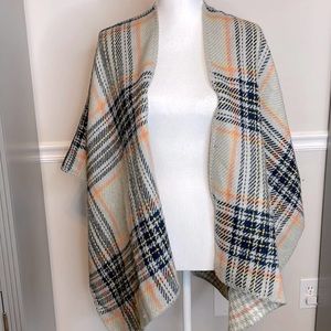 ModCloth Poncho Cape Blanket Style Reversible Plaid Houndstooth Sweater One Size